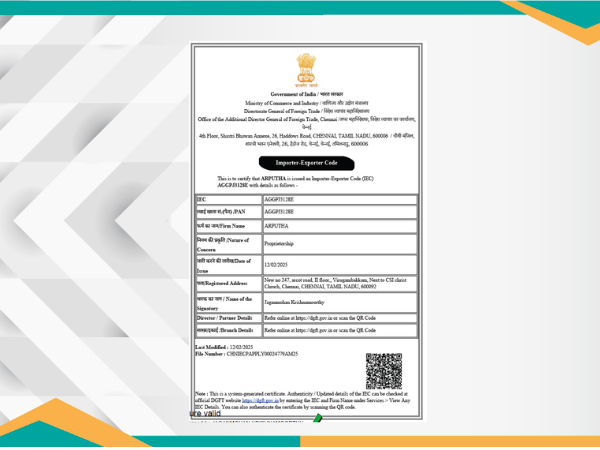 Indian Export Certificate
